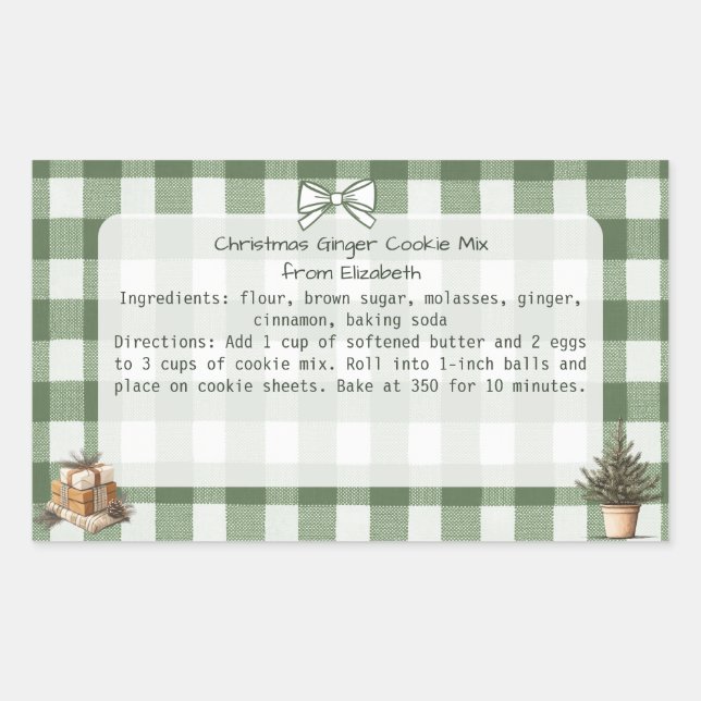 Gingham Trees gibt Weihnachtskekse Mix Labels Rechteckiger Aufkleber (Vorderseite)
