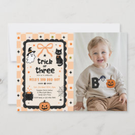 Gingham Trick Or Three Halloween Geburtstagsfoto Einladung