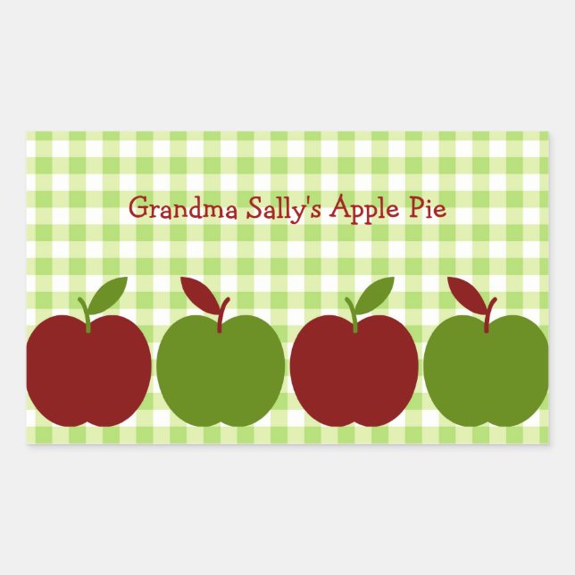 Gingham und Äpfel Rechteckiger Aufkleber (Vorderseite)