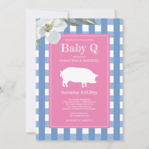 Gingham und Pig Baby Q Baby Dusche Einladung