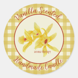 Gingham Vanilla Scented Handmade Candle Label Runder Aufkleber