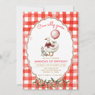 Gingham Verrückte Gans 1. Geburtstag Winter Weihna Einladung