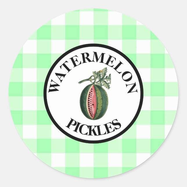 Gingham-Wassermelonen-Pickles Runder Aufkleber (Vorderseite)