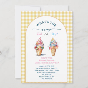 Gingham-Watercolor-Pastell-Eis-Geschlechterenthüll Einladung
