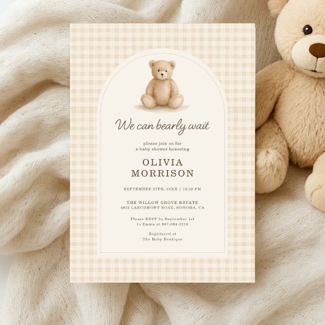 Gingham We Can Bearly Wait Baby Shower Einladung (Von Creator hochgeladen)