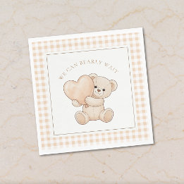 Gingham We Can Bearly Wait Baby Shower Napkins Serviette