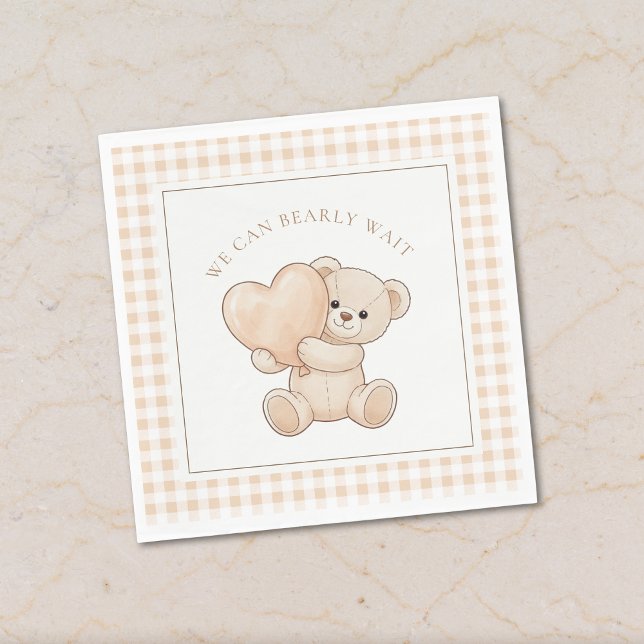 Gingham We Can Bearly Wait Baby Shower Napkins Serviette (Von Creator hochgeladen)