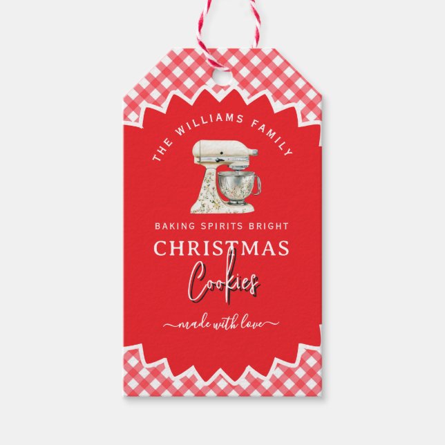 Gingham-Weihnachtsplätzchen-Gebackwaren-Label Geschenkanhänger (Vorderseite)