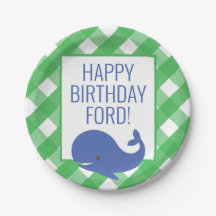 Gingham Whale Personalisiert Party Teller