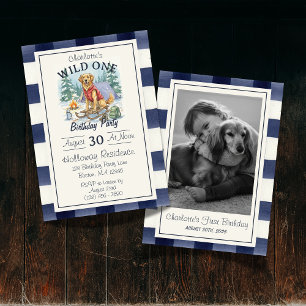 Gingham Wild One Golden Retriever 1. Geburtstag Einladung