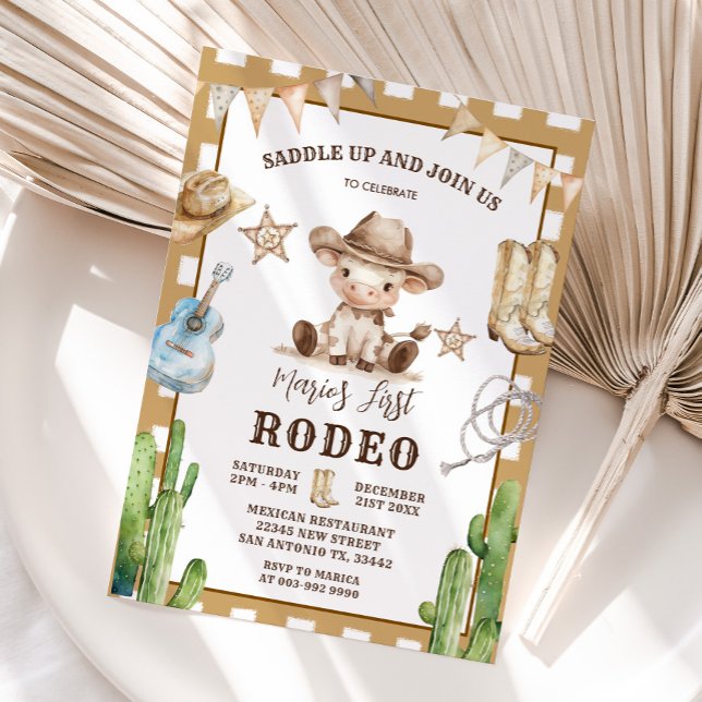Gingham Wild West My First Rodeo Cowboy Birthday Einladung (Von Creator hochgeladen)
