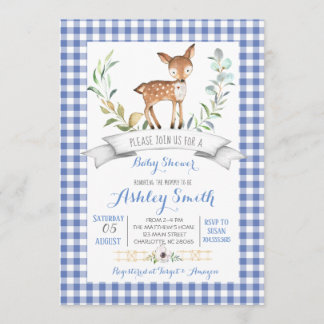 Gingham Woodland Hirsche Baby Dusche Einladung