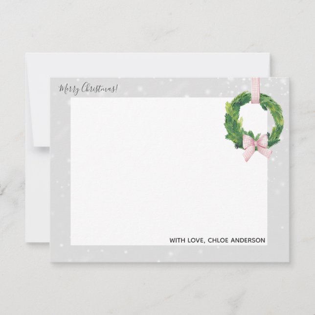 Gingham Wreath Zuhause für die Holidays-Mitteilung Mitteilungskarte (Vorderseite)