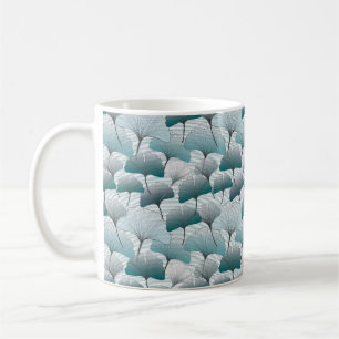 Gingko Biloba nahtlos blaue Farbmuster. Kaffeetasse