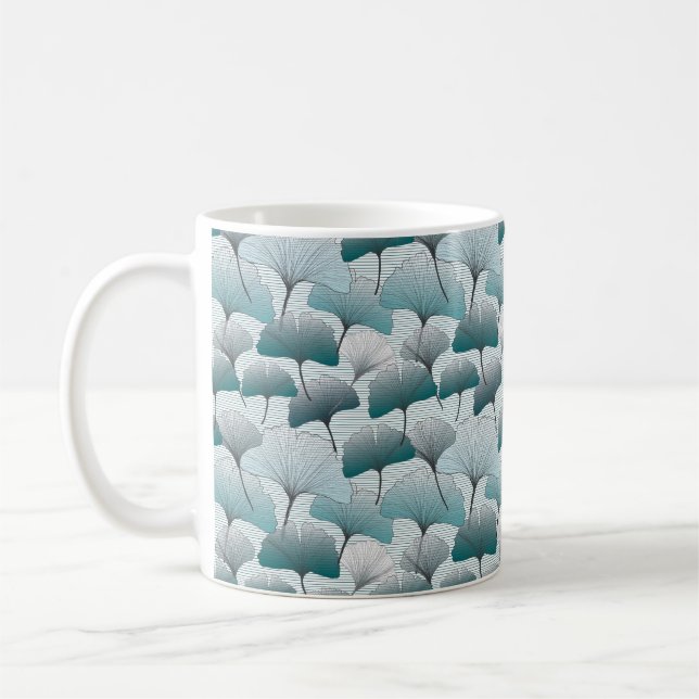 Gingko Biloba nahtlos blaue Farbmuster.  Kaffeetasse (Links)