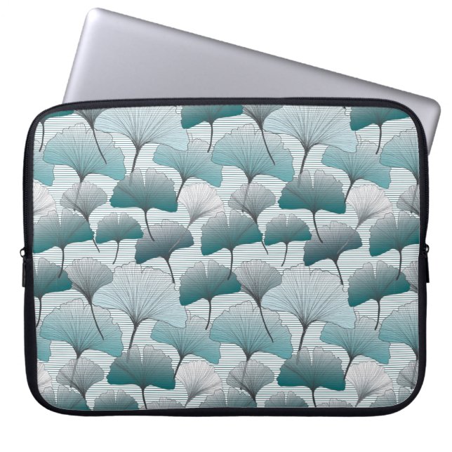 Gingko Biloba nahtlos blaue Farbmuster.  Laptopschutzhülle (Vorderseite)