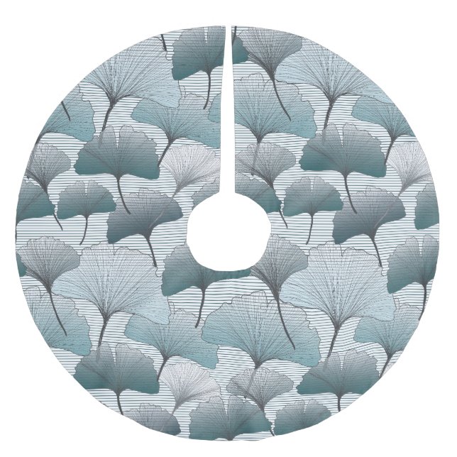 Gingko Biloba, nahtlos blaues Muster. Polyester Weihnachtsbaumdecke (Vorderseite)
