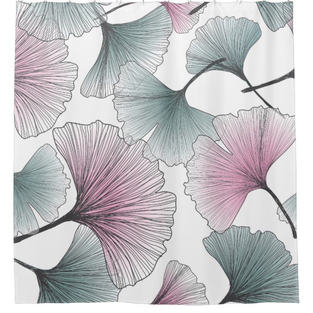 Gingko Biloba von Hand gezeichnet. Duschvorhang (Vorderseite)