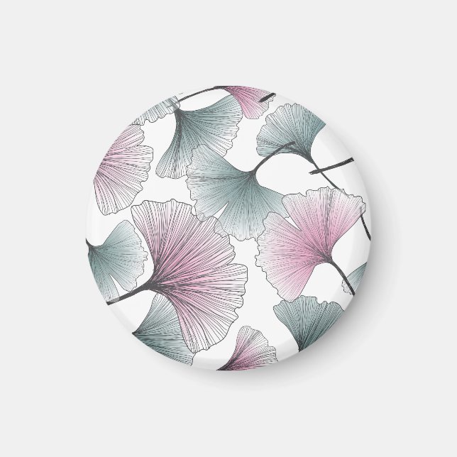 Gingko Biloba von Hand gezeichnet. Magnet (Vorne)