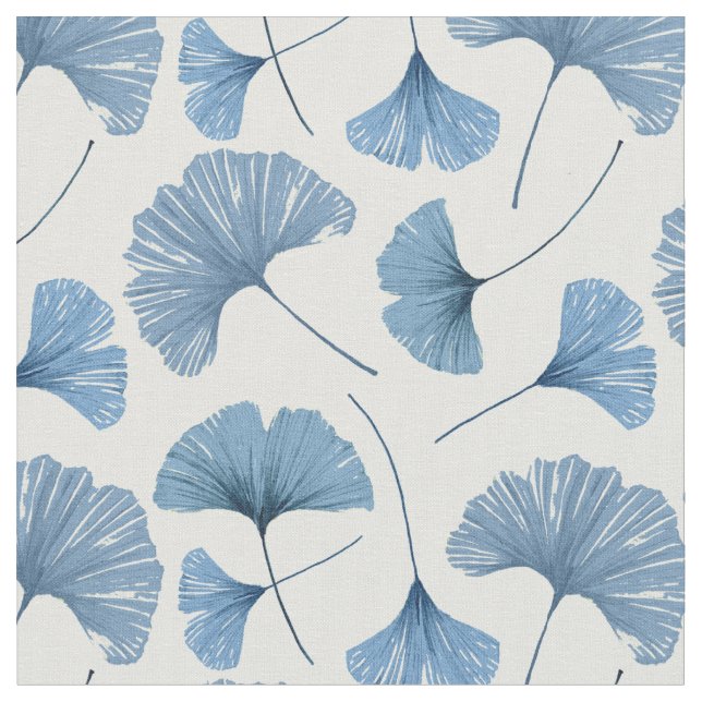 Gingko-Blatt blau-weiß Muster Stoff (Nahaufnahme)