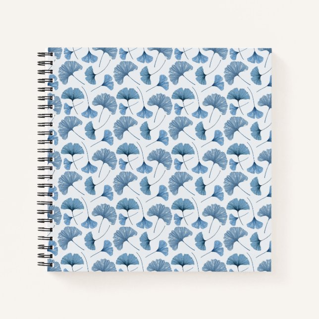 Gingko-Blatt blaue und weiße Muster-Skizze Notizbuch (Vorderseite)