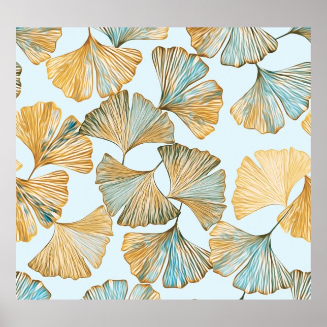 Gingko Blätter Aquarellfarben Nahtloses Muster Poster (Vorne)