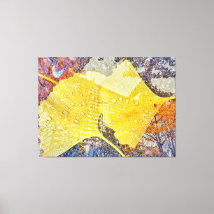 Gingko-Blätter und Stadtbild Leinwanddruck