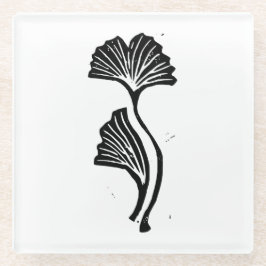 Gingko Leaf Lino Print Glasuntersetzer