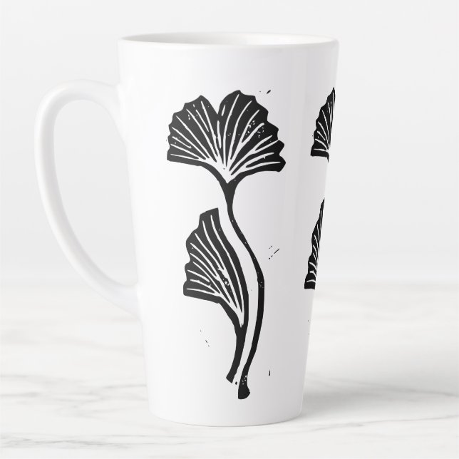 Gingko Leaf Lino Print Latte Tasse (Links)