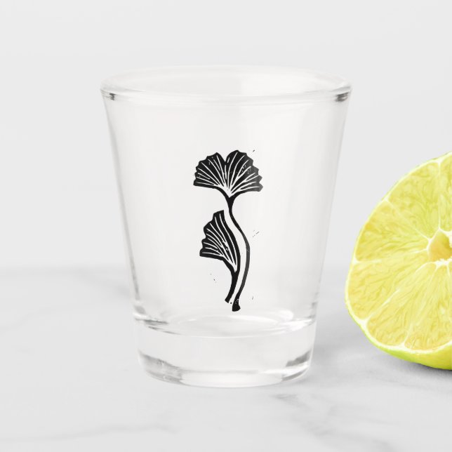 Gingko Leaf Lino Print Schnapsglas (Vorderseite)