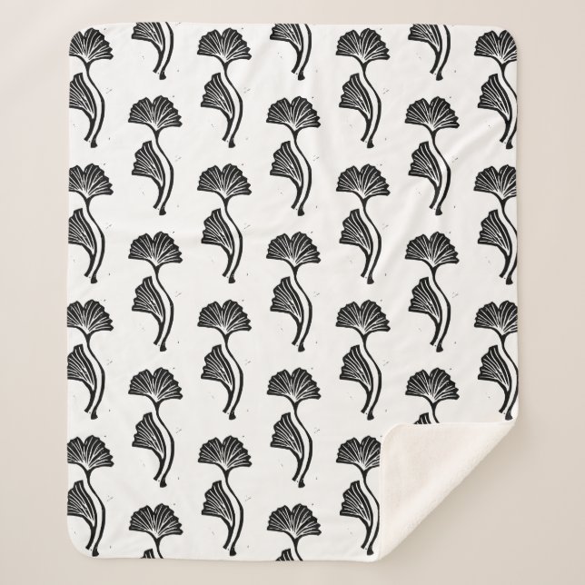 Gingko Leaf Lino Print Sherpa Blanket Sherpadecke (Vorderseite)