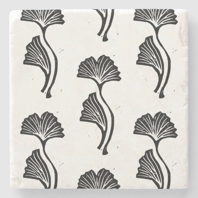 Gingko Leaf Lino Print Stone Untersetzer (Vorderseite)