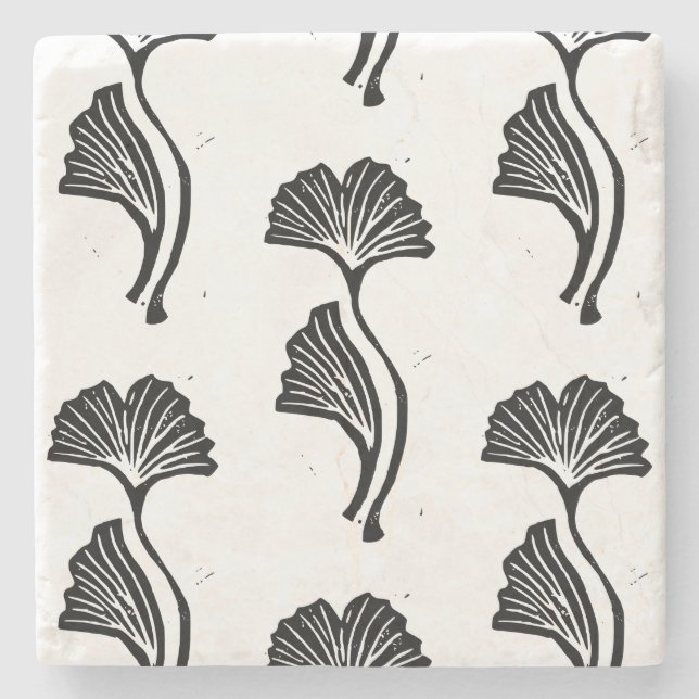 Gingko Leaf Lino Print Stone Untersetzer (Vorderseite)