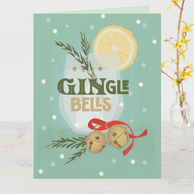 GINgle Bells Faltete Holiday Grußkarte Karte (Gelbe Blume)