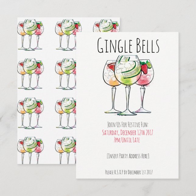 GINgle-Glocken| Weihnachten - Party Einladungen (Vorne/Hinten)