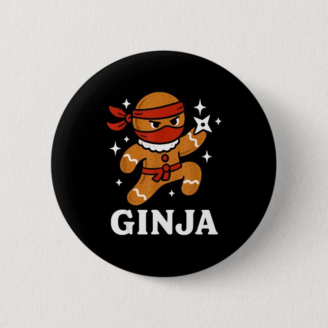 Ginjas Gingerbread Ninja Funny Christmas Cookie Bo Button (Vorderseite)