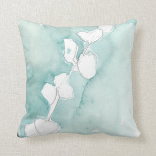Ginkgo auf staubigem aquamarinem - Weiß Kissen