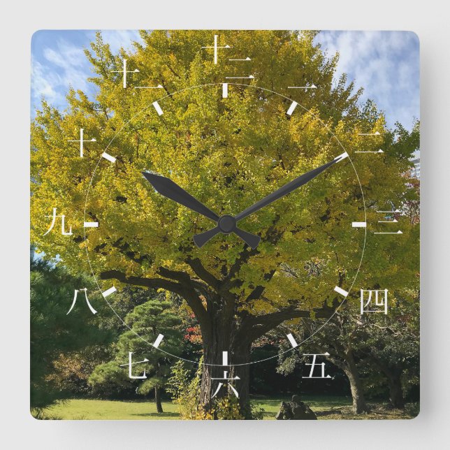 Ginkgo-Baum von Golden Yellow Quadratische Wanduhr (Vorderseite)