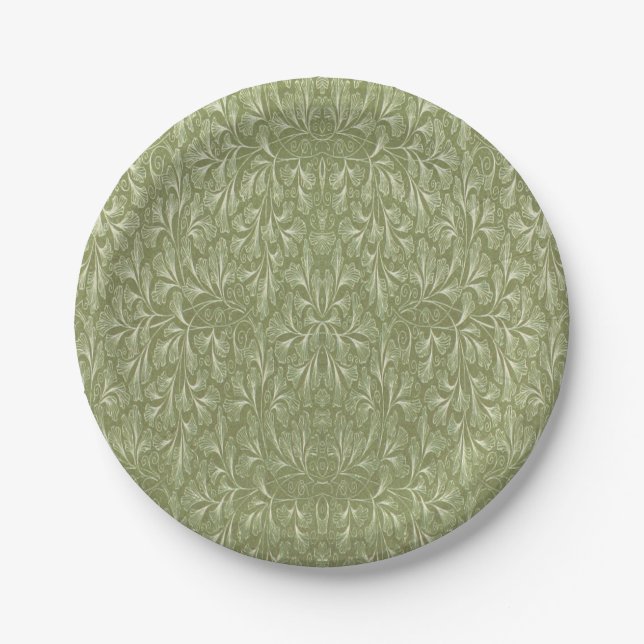 Ginkgo biloba Blatt auf Avocadogrün Pappteller (Vorderseite)