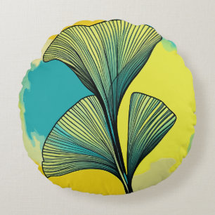 Ginkgo Biloba Coussin rond à motif feuille : Harmo