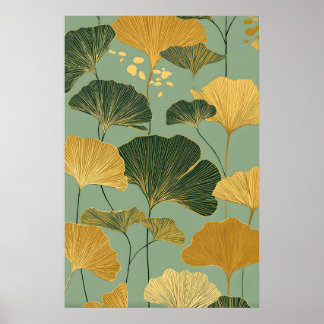 Ginkgo-Blatt-Botanik-Wandkunst-Druck – Gold und Poster
