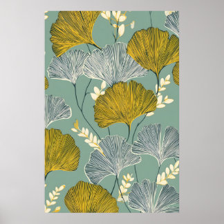 Ginkgo-Blatt-Botanik-Wandkunst-Druck – Türkis und Poster