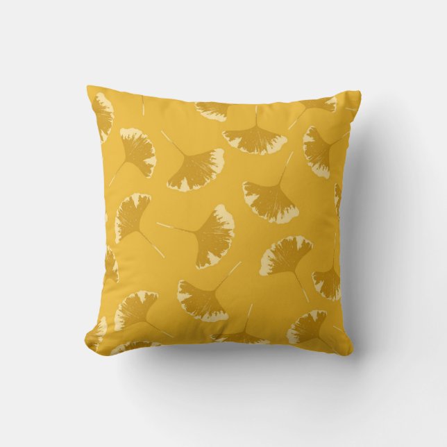 Ginkgo-Blätter Blumenmuster auf dem Gelben Ocker Kissen (Vorderseite)