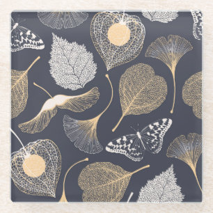 Ginkgo Blätter: Nahtlose Blumeneleganz. Glasuntersetzer