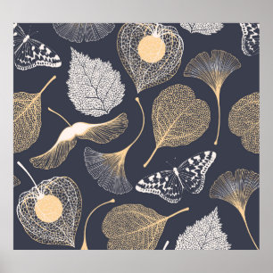 Ginkgo Blätter: Nahtlose Blumeneleganz. Poster