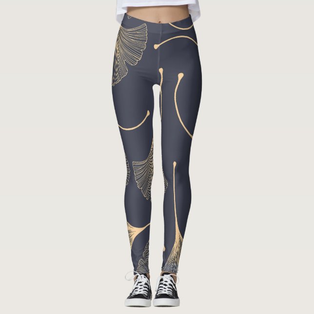 Ginkgo-Blätter Nahtloses Muster Leggings (Vorderseite)