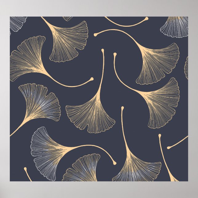 Ginkgo-Blätter Nahtloses Muster Poster (Vorne)
