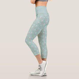 Ginkgo-Blätter Türkis und Korallen Capri Leggings