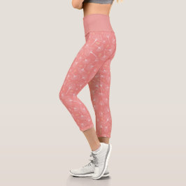 Ginkgo-Blätter weiß und koral Capri Leggings