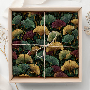 Ginkgo-Blattmuster Türkis Burgund  Seidenpapier